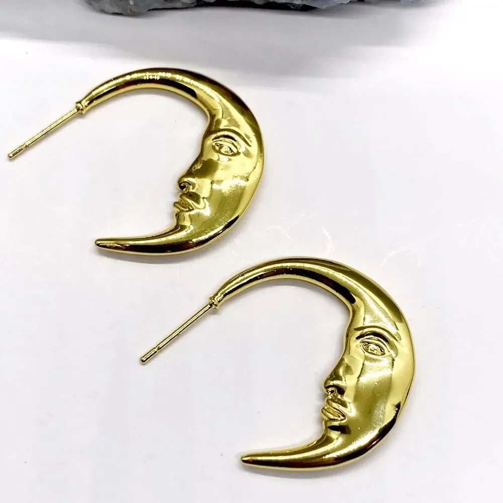 NEW Crescent Moon Face Statement Earrings - Picture 12 of 15